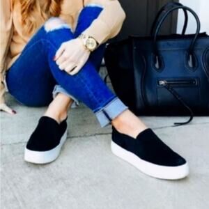 Vince Warren Leather Slip On Platform Sneakers Black Size 8